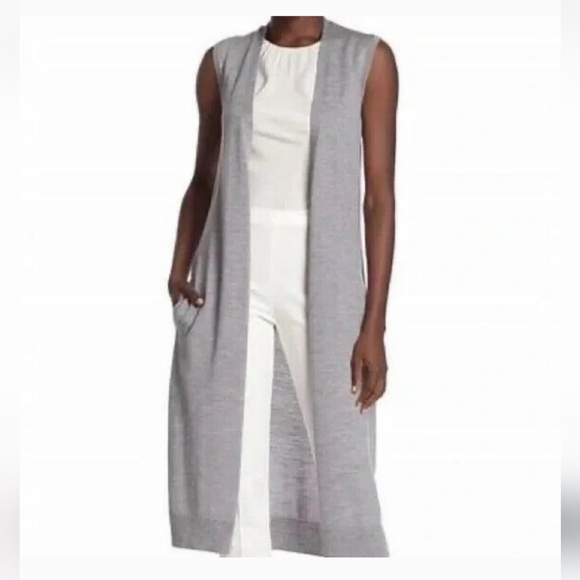 Theory Sweaters - THEORY Gray merino Torina maxi Cardigan Sweater